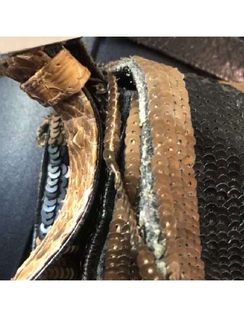 Sac FENDI baguette à sequins doré bronze et noir 