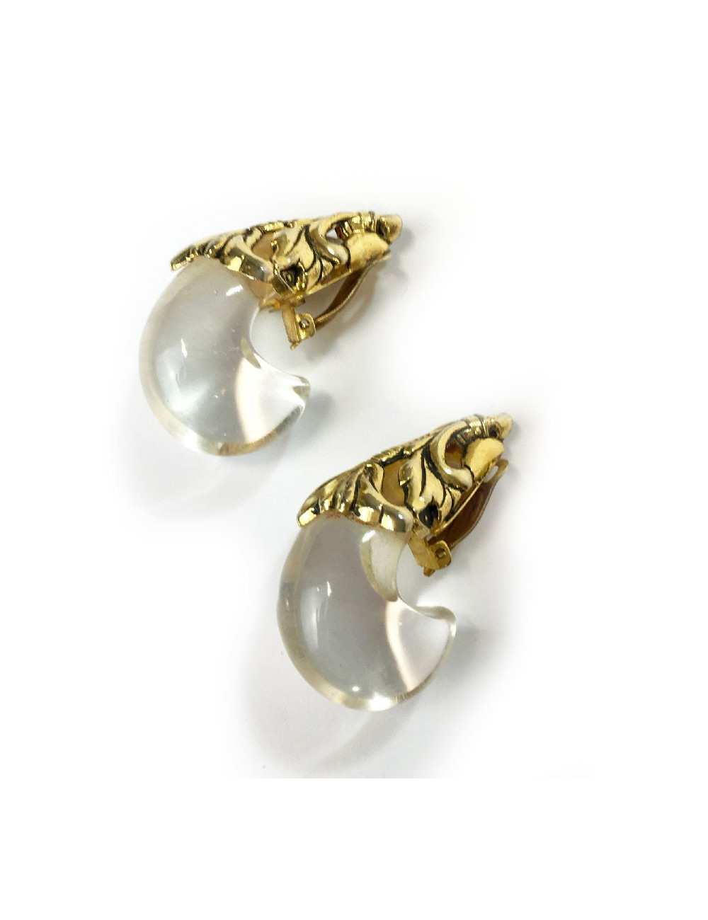 Boucles d'oreille clips ISABEL CANOVAS dorées et transparentes