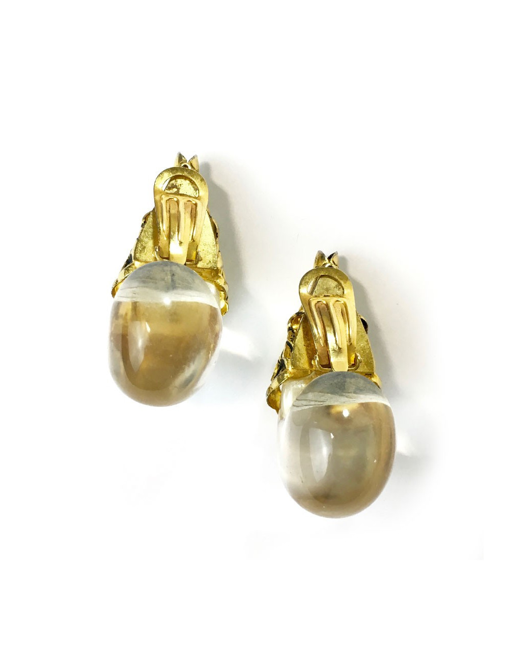 Boucles d'oreille clips ISABEL CANOVAS dorées et transparentes