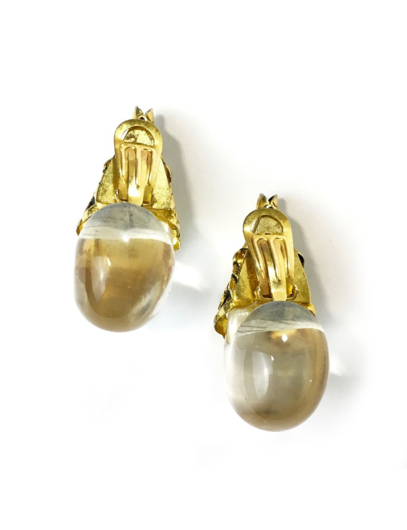 Boucles d'oreille clips ISABEL CANOVAS dorées et transparentes