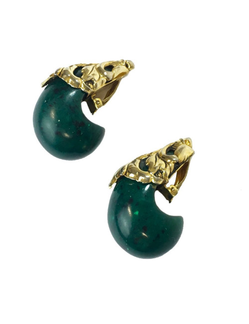 Boucles d'oreille clips ISABEL CANOVAS dorées et vert malachite