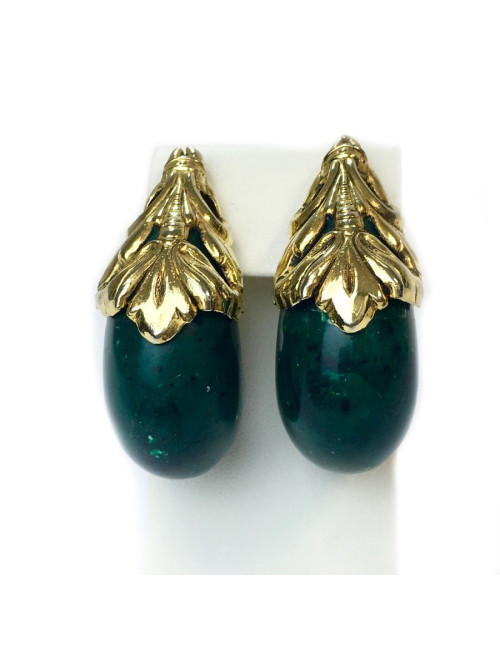 Boucles d'oreille clips ISABEL CANOVAS dorées et vert malachite