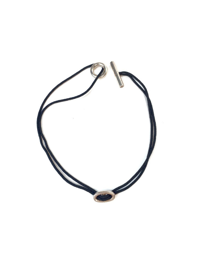 Collier HERMES cordon et chaîne d'ancre argent