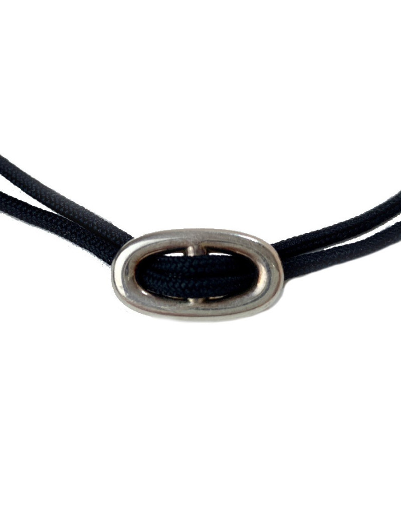 Collier HERMES cordon et chaîne d'ancre argent