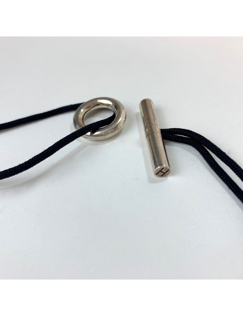 Collier HERMES cordon et chaîne d'ancre argent