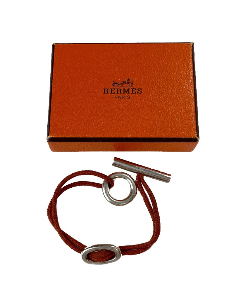 Bracelet  HERMES cordon brique et boucle chaîne d'ancre