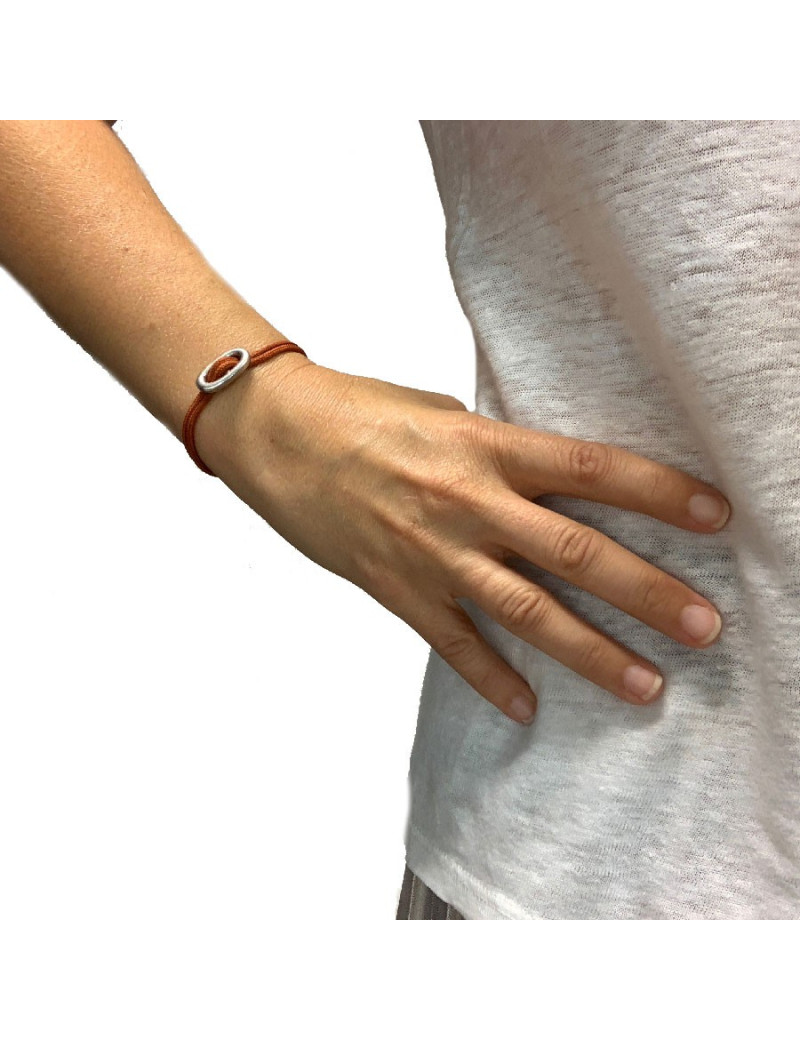 Bracelet  HERMES cordon brique et boucle chaîne d'ancre