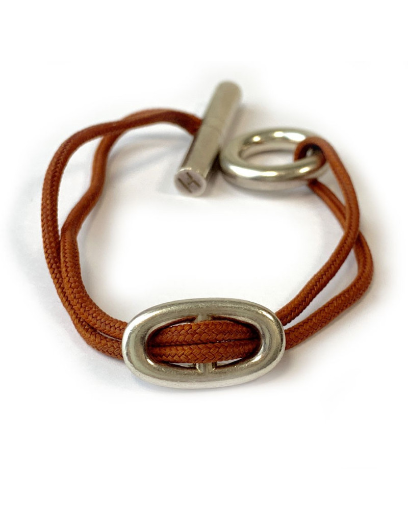 Bracelet  HERMES cordon brique et boucle chaîne d'ancre