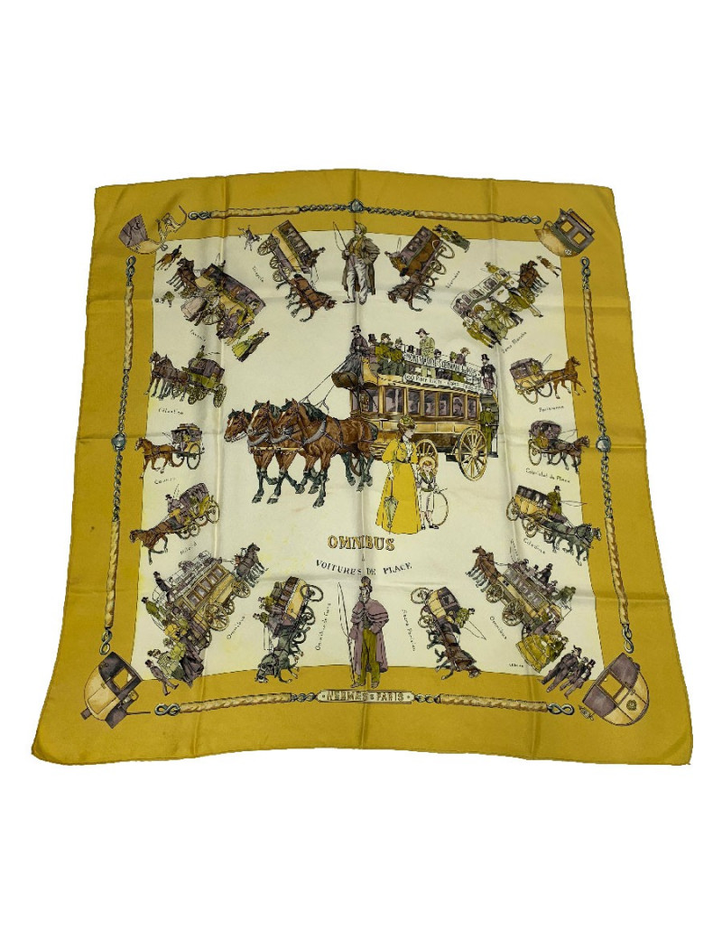 Carré 90 x 90 HERMES soie 100 % "Omnibus et voitures de place"