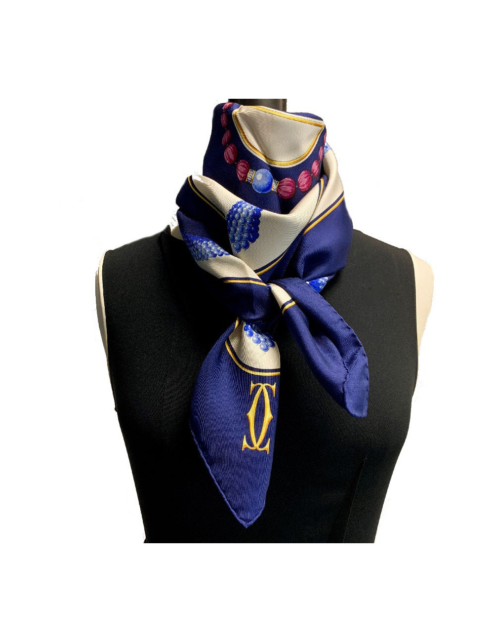 Carré CARTIER Must de Cartier en soie bleu marine