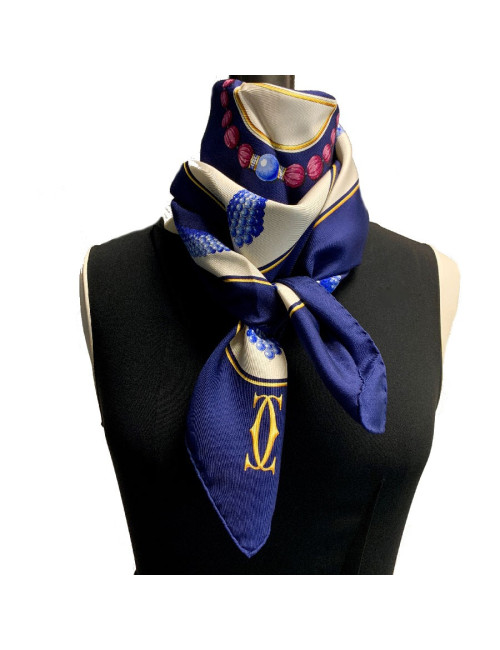 Carré CARTIER Must de Cartier en soie bleu marine