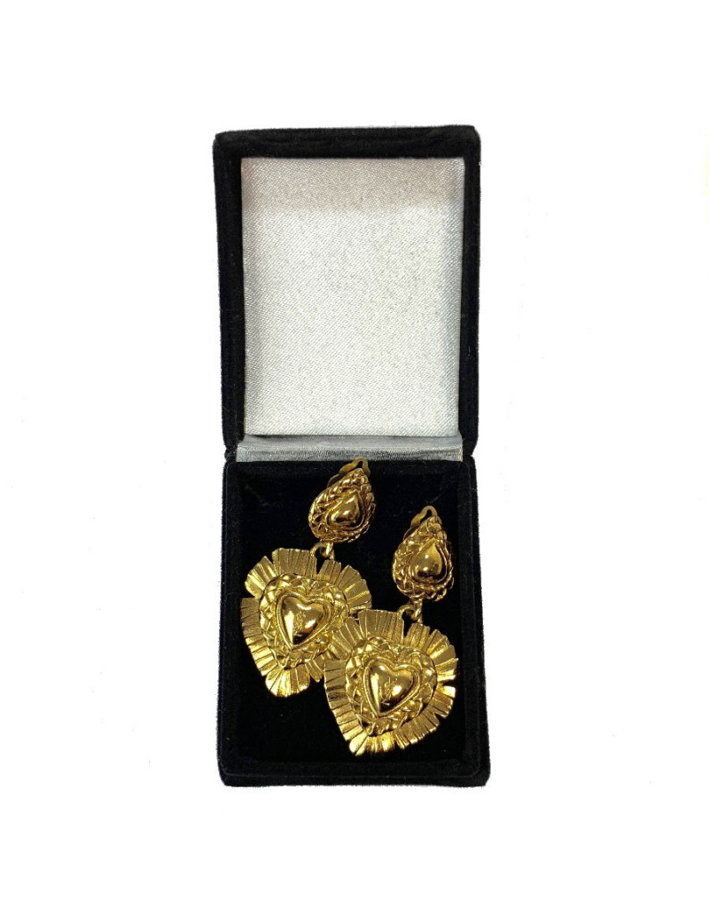 XXX Boucles d'oreille clips YSL SAINT LAURENT vintage coeur pendant 