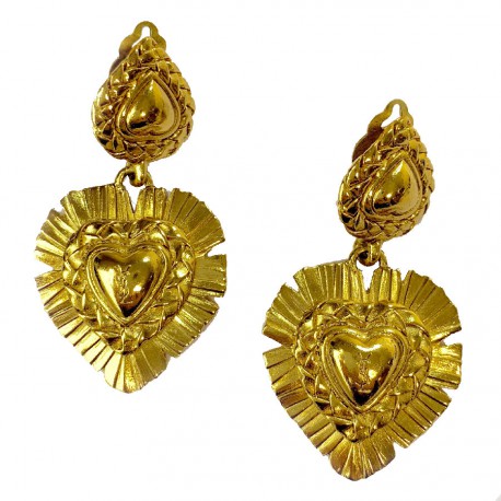 The beach Bermad their Boucles d'oreille clips YSL vintage pendants dorés : luxe d'occasion pas  cher