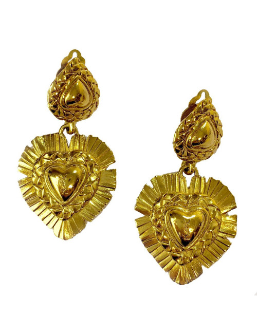 Boucles d'oreille clips YSL SAINT LAURENT avec coeur pendant Vintage