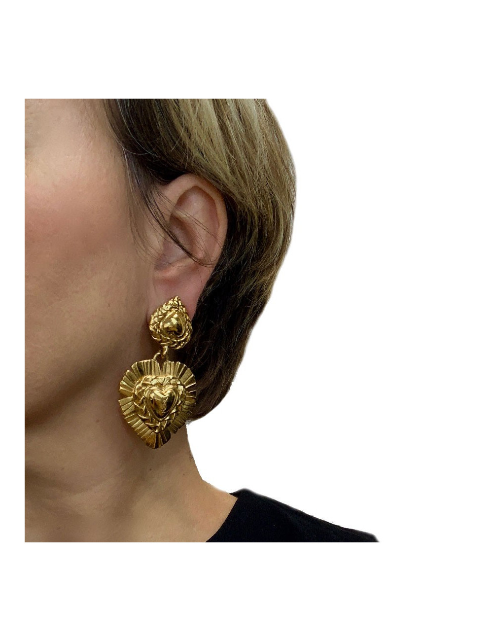 Boucles d'oreille clips YSL SAINT LAURENT avec coeur pendant Vintage