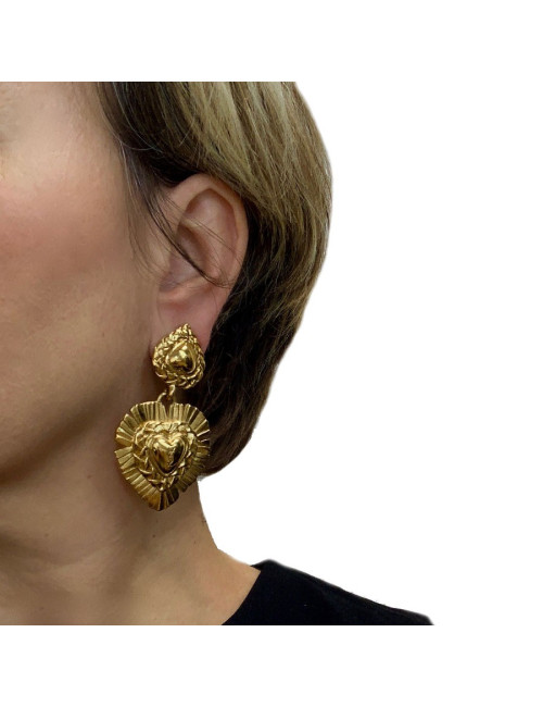 XXX Boucles d'oreille clips YSL SAINT LAURENT vintage coeur pendant 