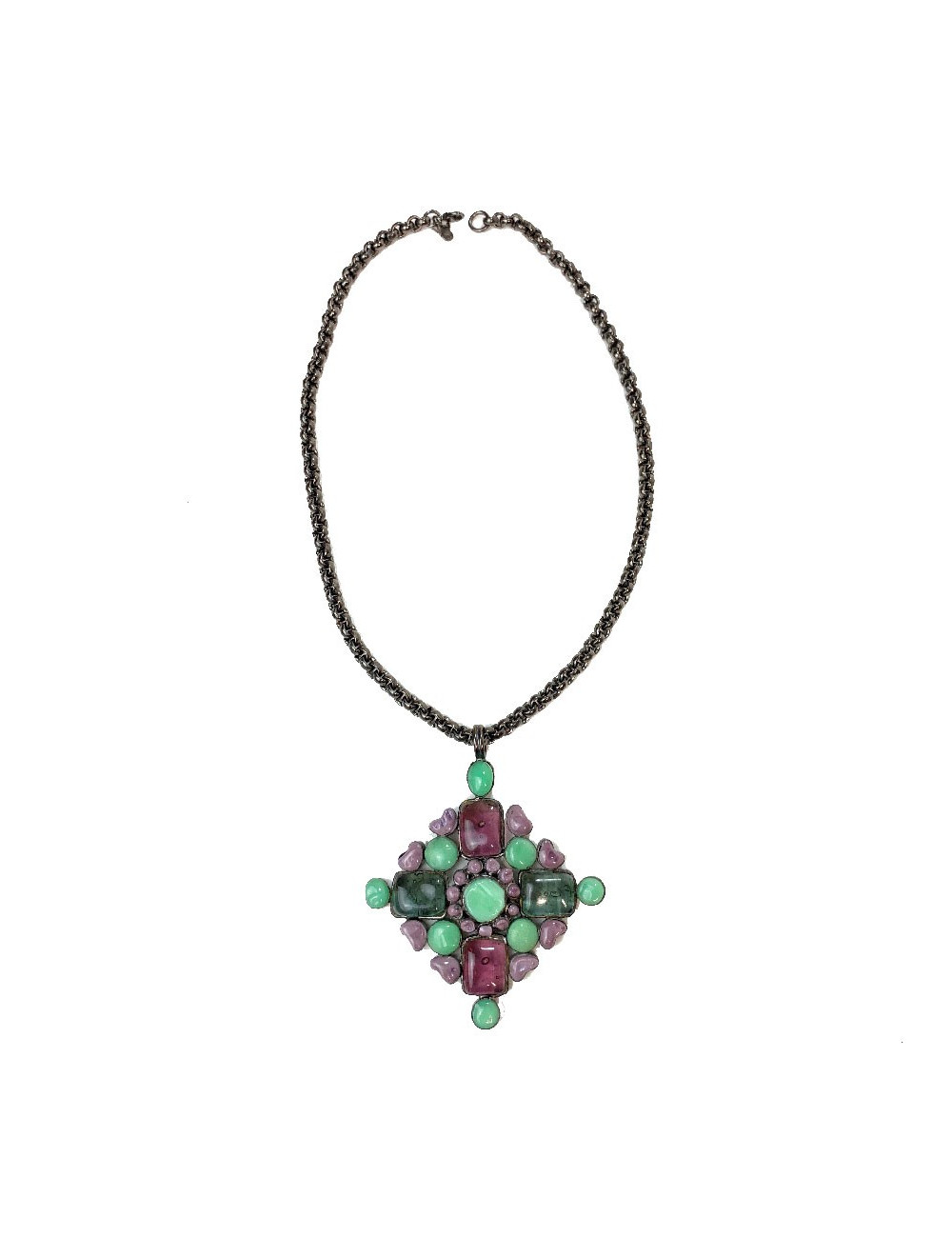 Collier MARGUERITE DE VALOIS pendentif en pâte de verre multicolore