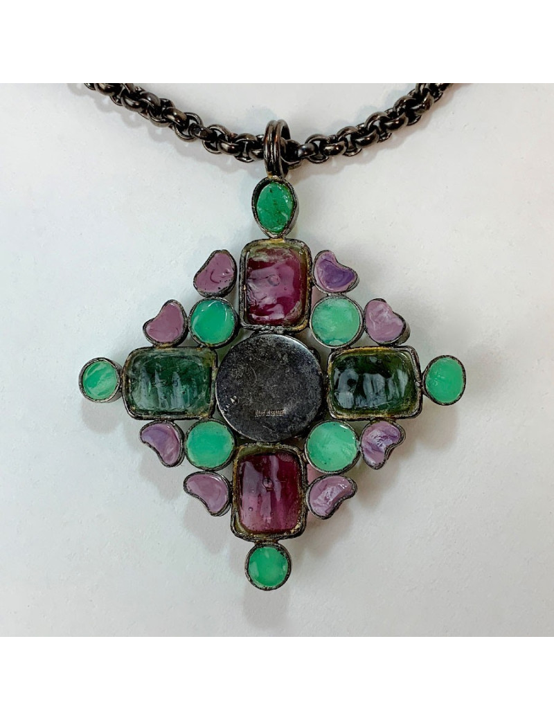 Collier MARGUERITE DE VALOIS pendentif en pâte de verre multicolore
