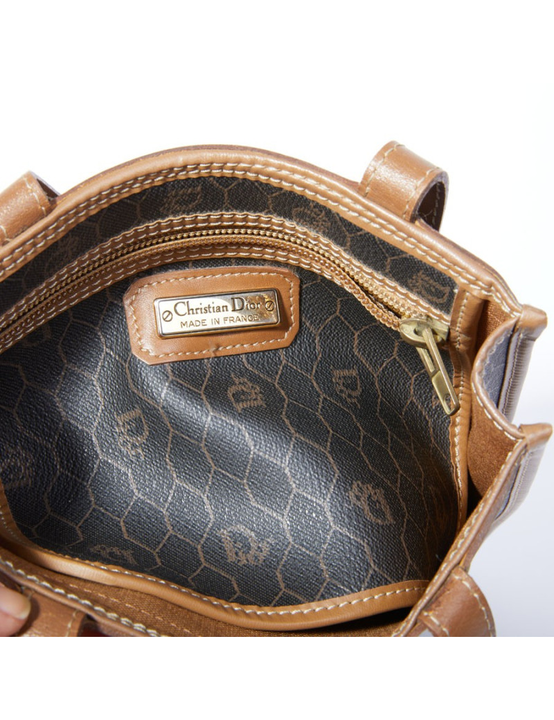 Mini sac CHRISTIAN DIOR Vintage toile monogrammée noire et marron