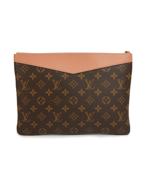 Pochette LOUIS VUITTON en toile Monogram marron et cuir rose poudré