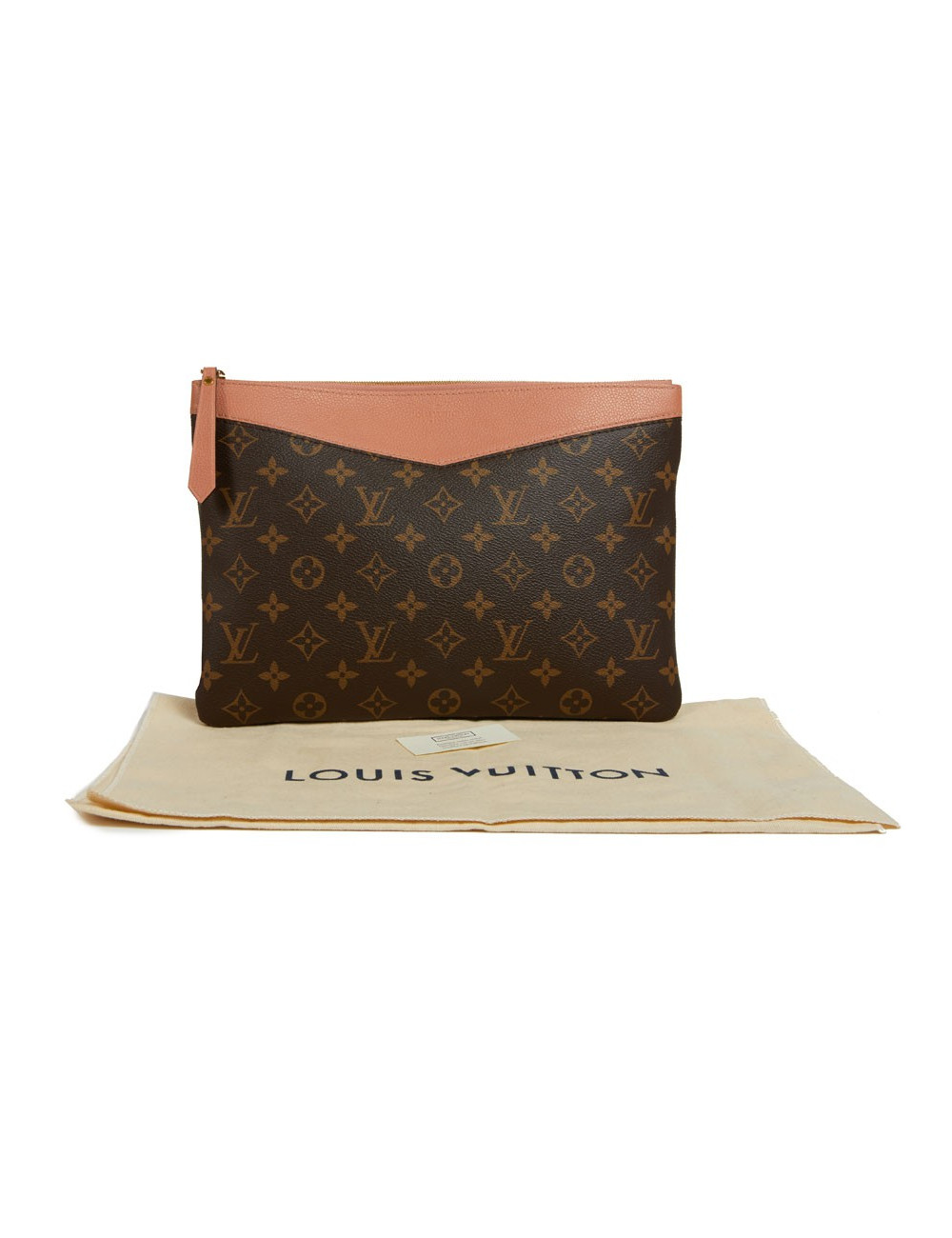 Pochette LOUIS VUITTON en toile Monogram marron et cuir rose poudré