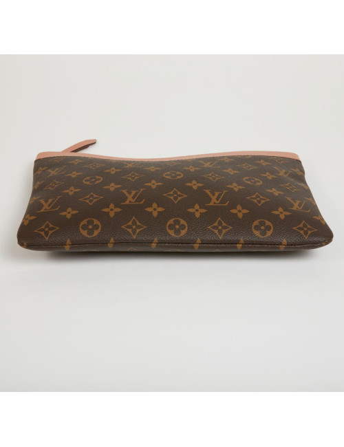 Pochette LOUIS VUITTON en toile Monogram marron et cuir rose poudré