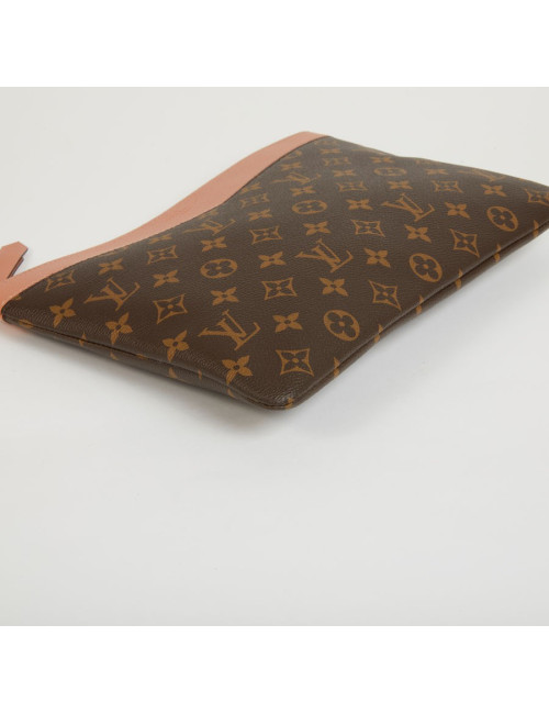 Pochette LOUIS VUITTON en toile Monogram marron et cuir rose poudré