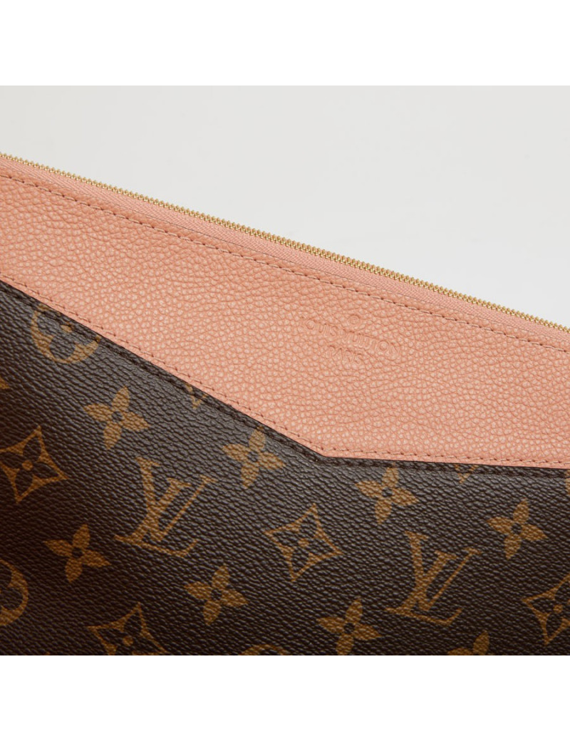 Pochette LOUIS VUITTON en toile Monogram marron et cuir rose poudré