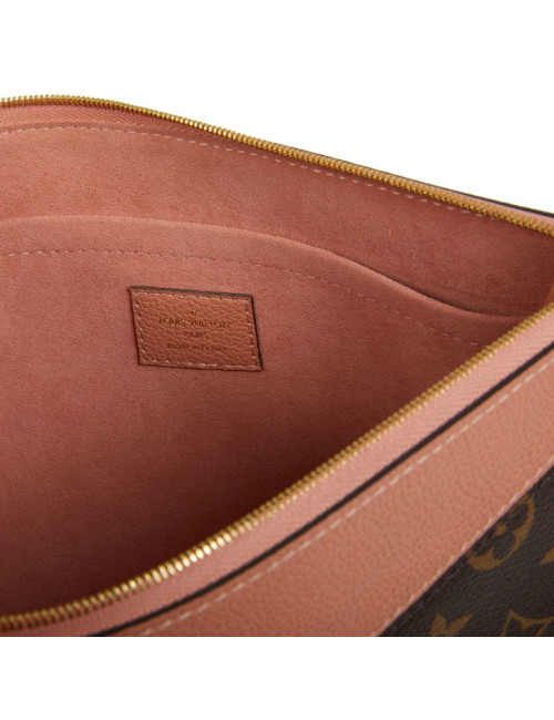 Pochette LOUIS VUITTON en toile Monogram marron et cuir rose poudré