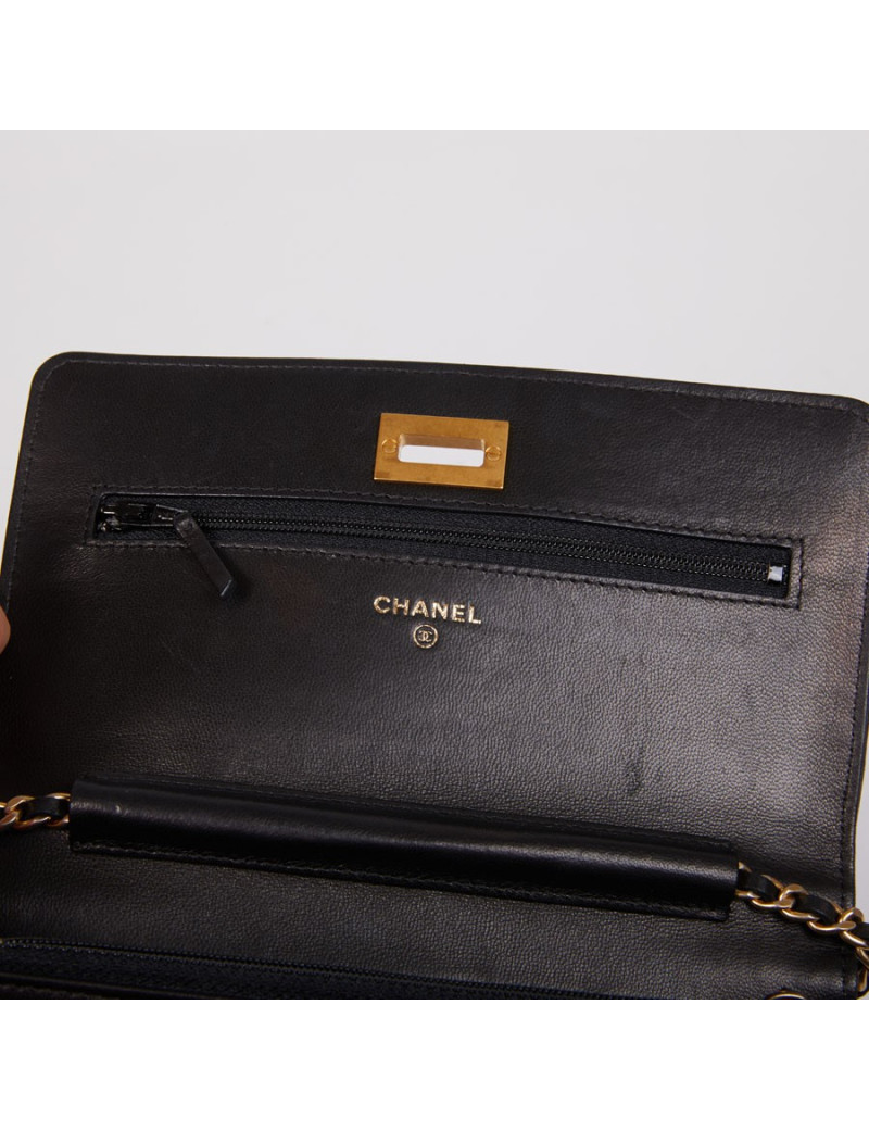 Wallet on chain CHANEL cuir chevron noir