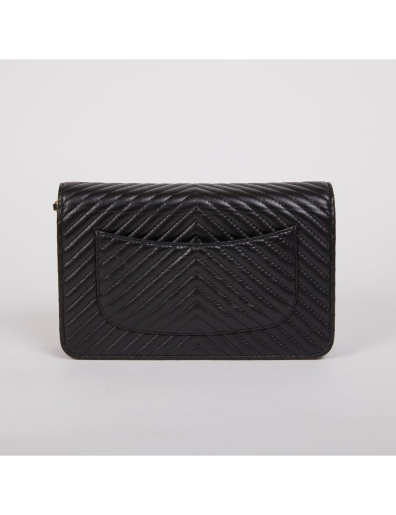 Wallet on chain CHANEL cuir chevron noir