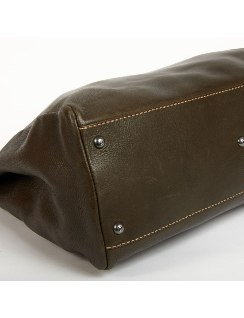 Sac FENDI peekaboo cuir grainé bicolore kaki et marron irisé