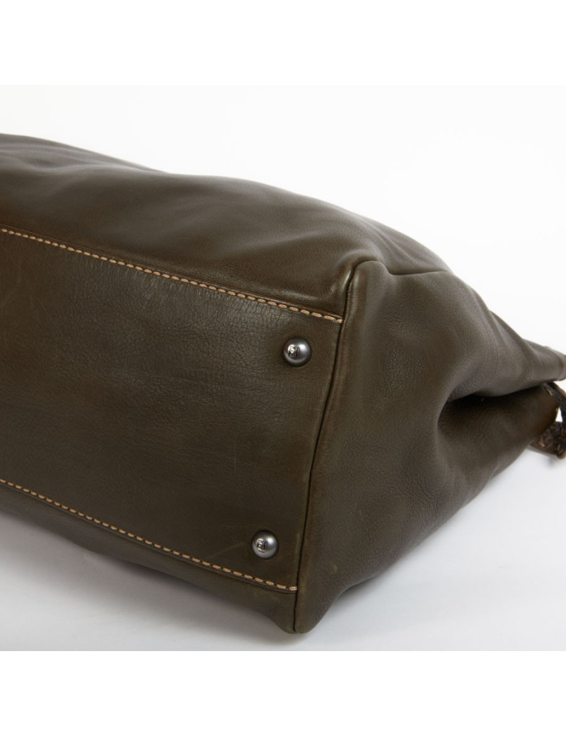 Sac FENDI peekaboo cuir grainé bicolore kaki et marron irisé