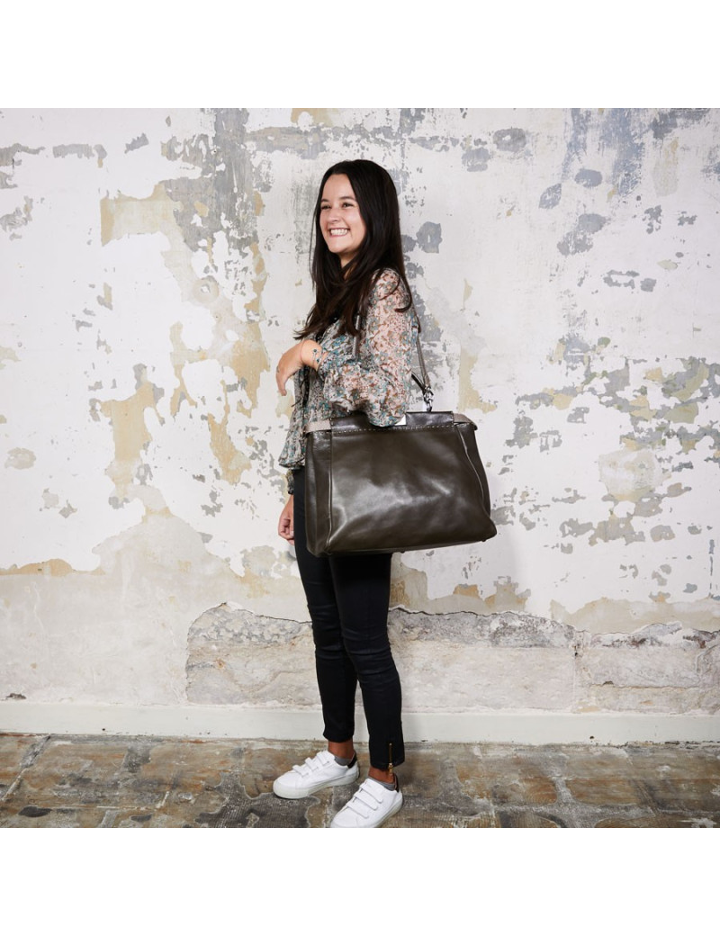 Sac FENDI peekaboo cuir grainé bicolore