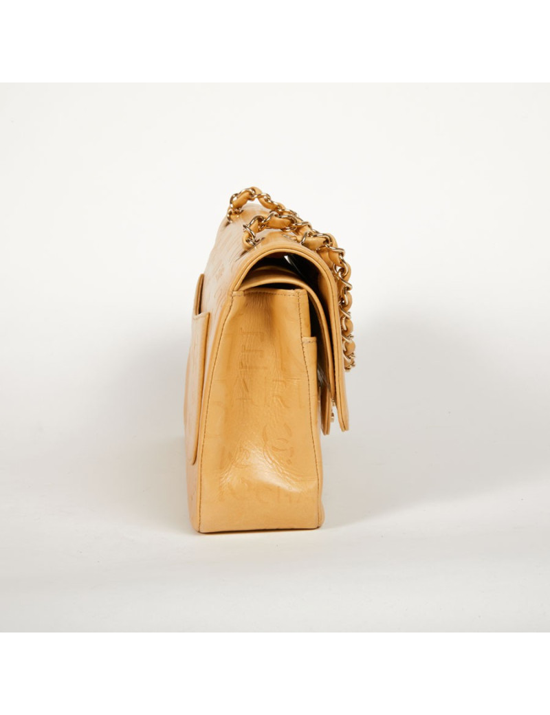 Sac CHANEL cuir d'agneau beige siglé "CHANEL" "CC"