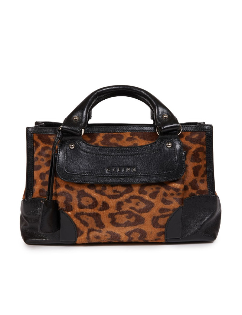 Sac CELINE cuir noir et poulain imprimé girafe marron
