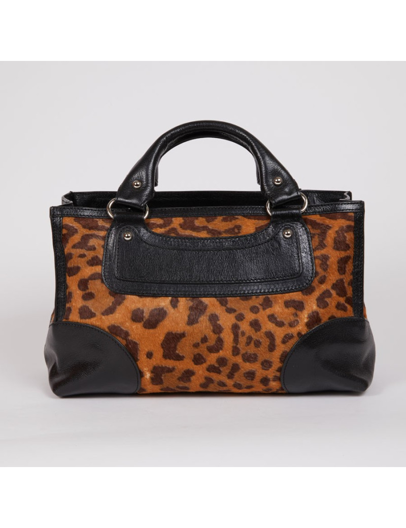 Sac CELINE cuir noir et poulain imprimé girafe marron