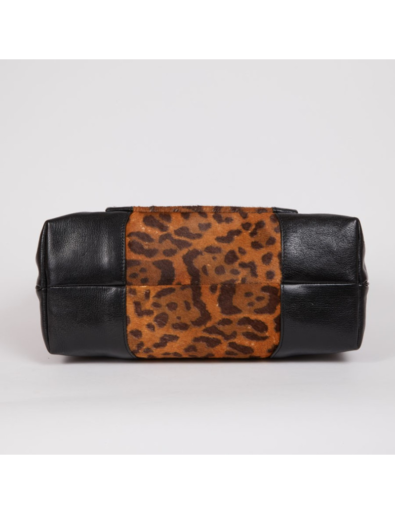 Sac CELINE cuir noir et poulain imprimé girafe marron