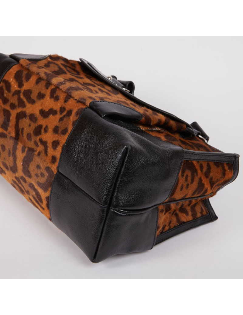 Sac CELINE cuir noir et poulain imprimé girafe marron