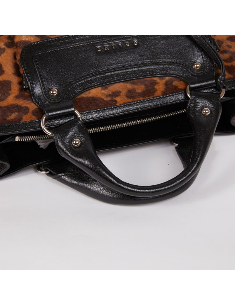 Sac CELINE cuir noir et poulain imprimé girafe marron