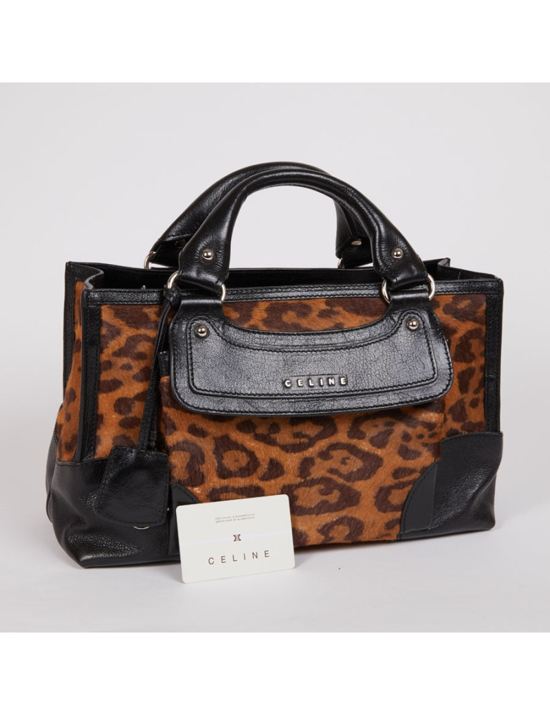 Sac CELINE cuir noir et poulain imprimé girafe marron