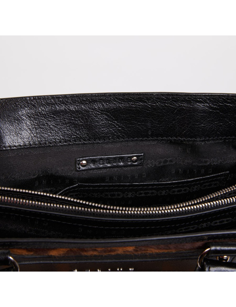 Sac CELINE cuir noir et poulain imprimé girafe marron