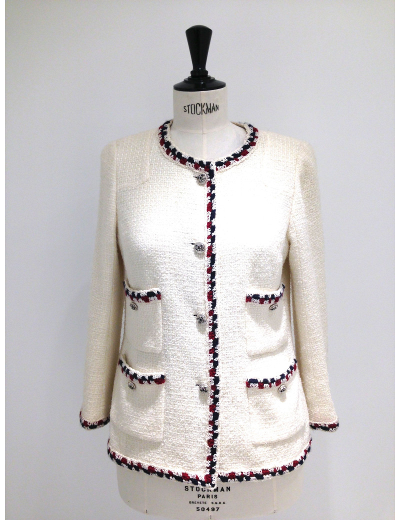 Veste CHANEL en tweed écru T 42