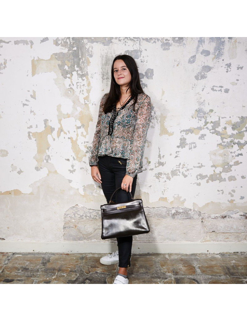 Sac Kelly 32 HERMES cuir box marron fermoir doré