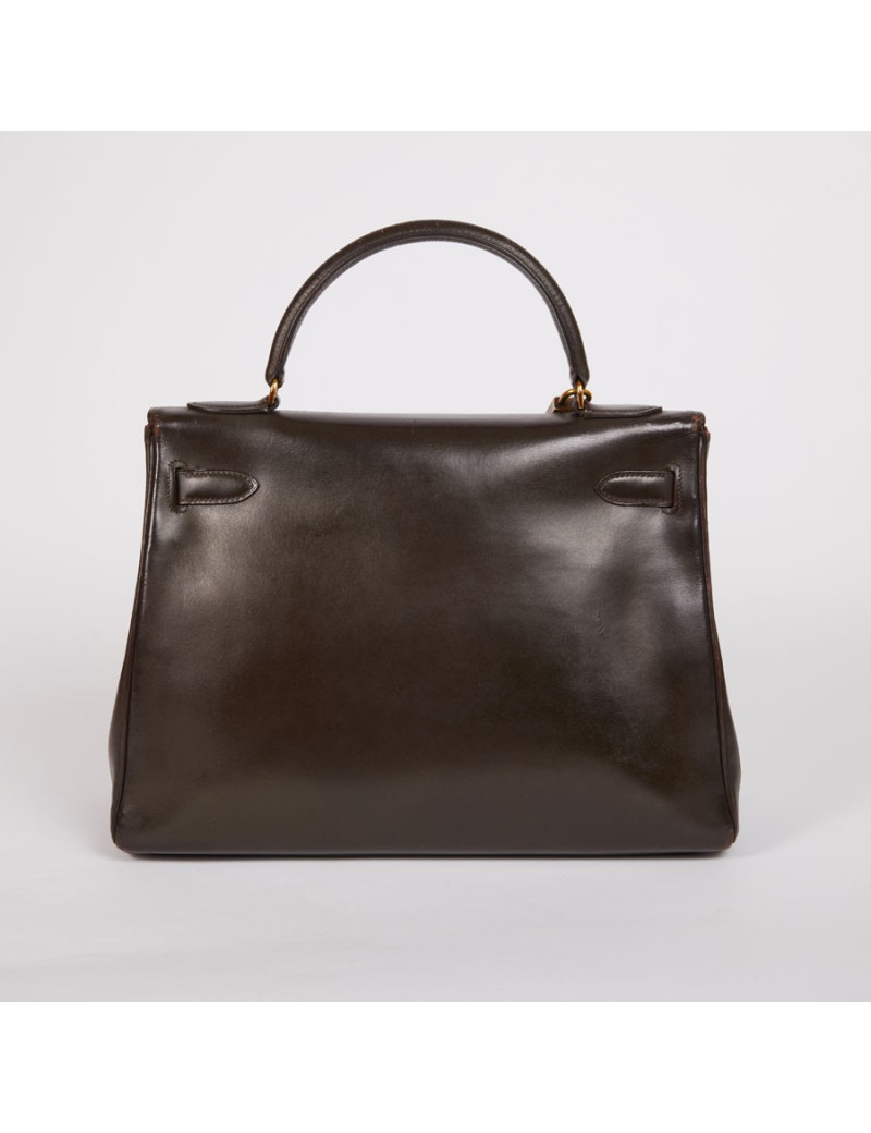 Sac Kelly 32 HERMES cuir box marron fermoir doré