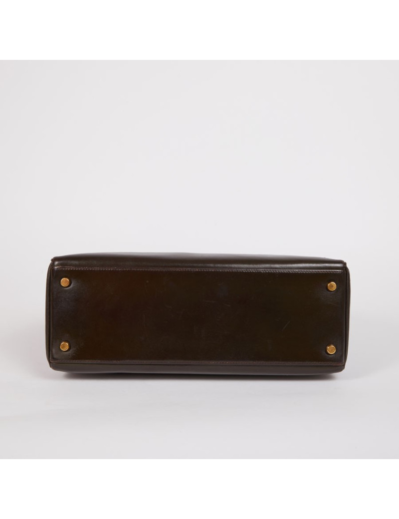 Sac Kelly 32 HERMES cuir box marron fermoir doré