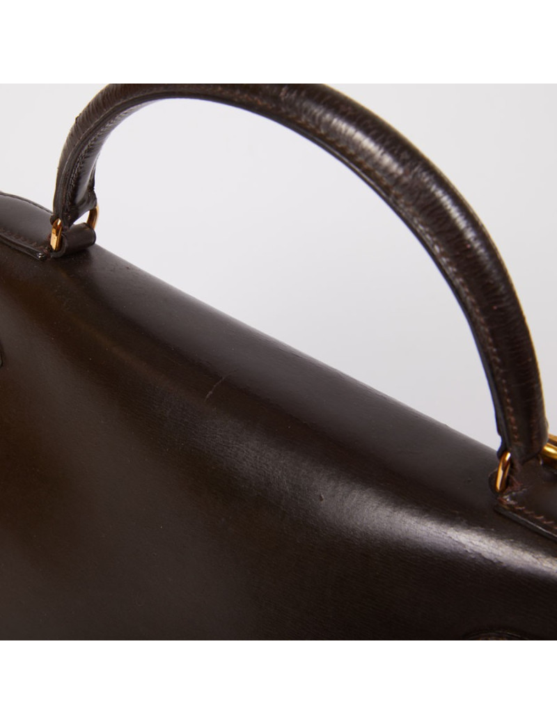 Sac Kelly 32 HERMES cuir box marron fermoir doré