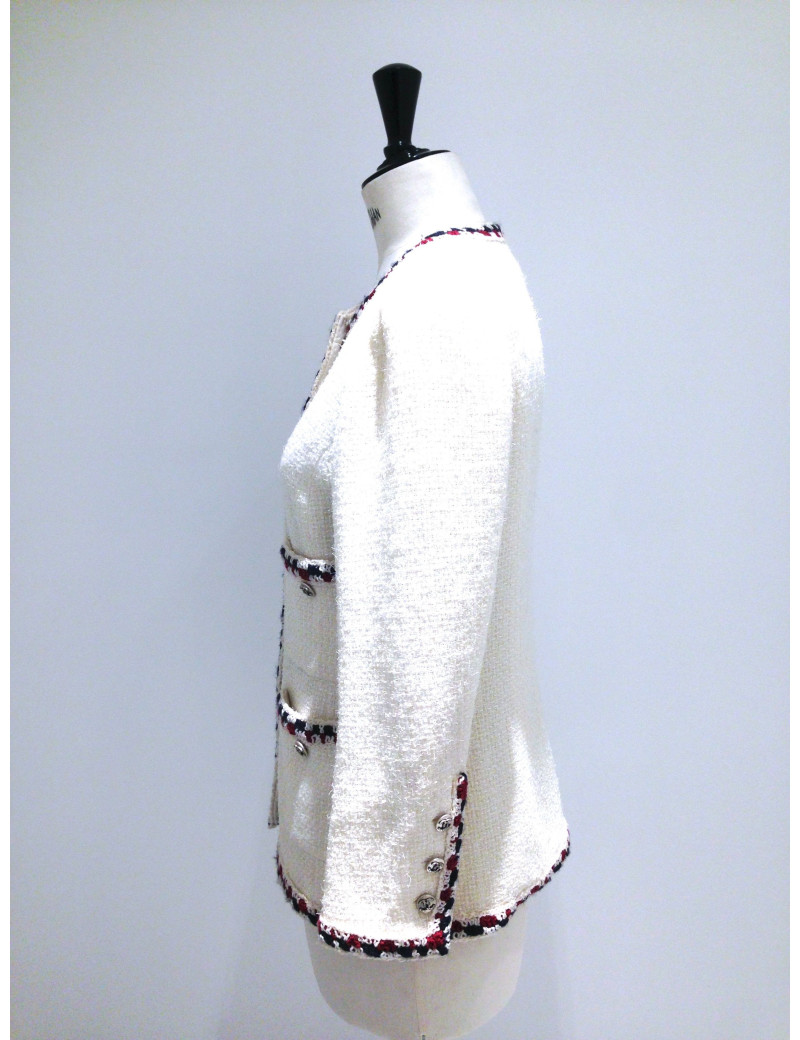 Veste CHANEL en tweed écru T 42