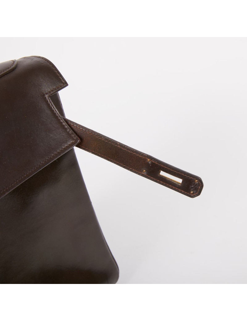Sac Kelly 32 HERMES cuir box marron fermoir doré
