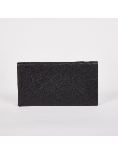 Porte-chéquier CHANEL cuir grainé noir